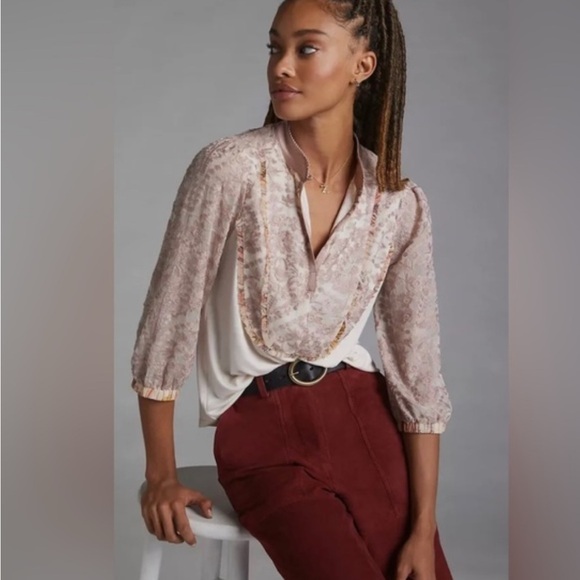 Tiny Tops - Tiny by Anthropologie Pink Ruffle Embroidered Blouse Forest Fairy Floral Holiday